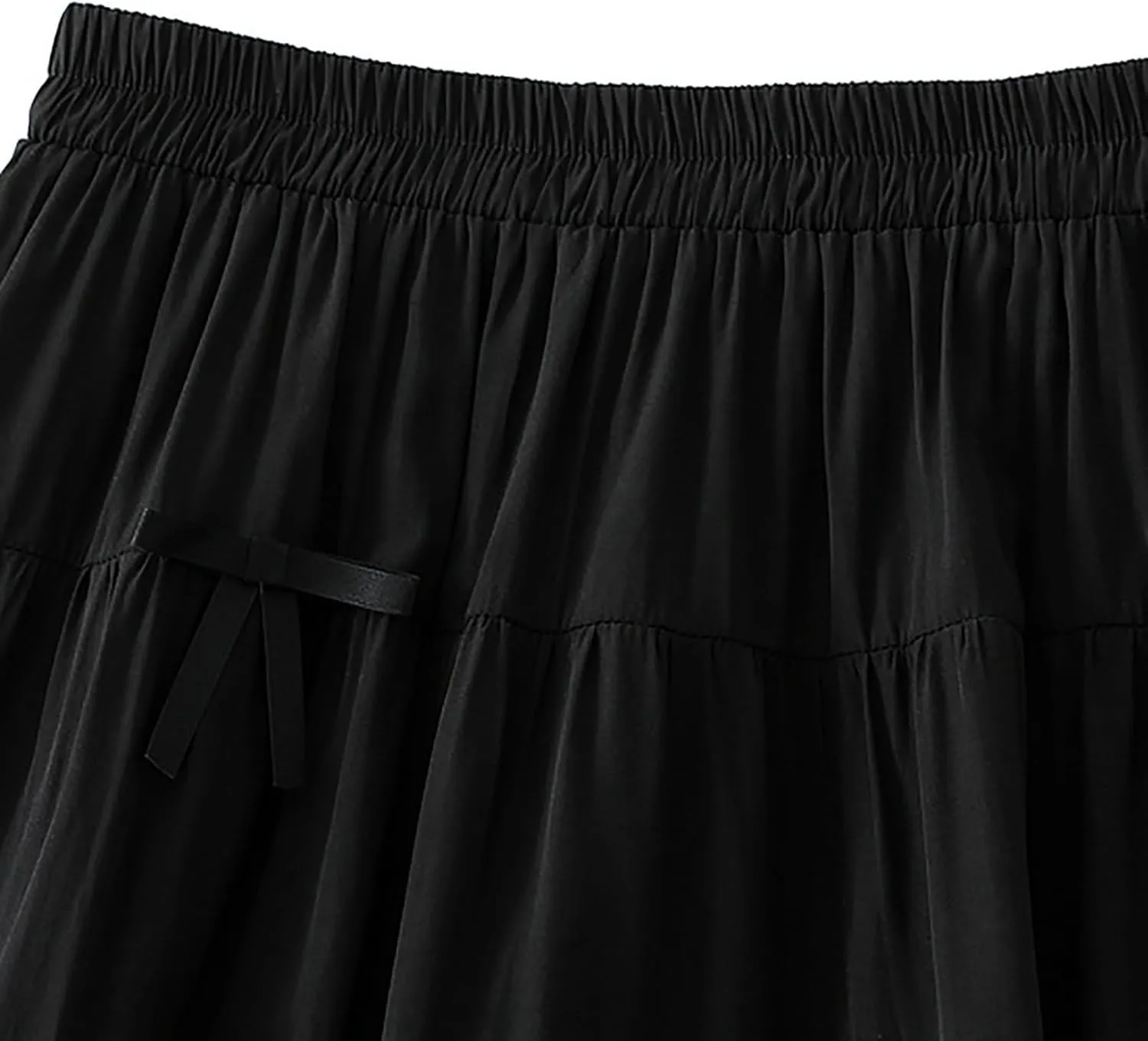 Women's A-Line Bow Elastic Waist Midi Skirt Fairy Flowy Tulle Pleated Tiered Party Long Skirts