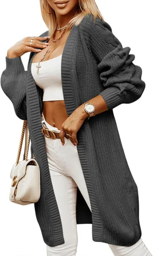 Women's Cardigan Sweaters Open Front Twists Long Sleeve Chunky Knit Loose Outwear Coat