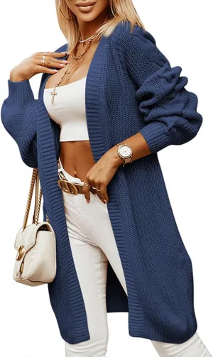 Women's Cardigan Sweaters Open Front Twists Long Sleeve Chunky Knit Loose Outwear Coat