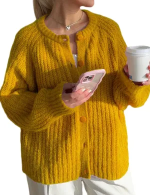 Women's Casual Open Front Cardigan Fall Winter Long Sleeve Button Down Sweater Chunky Knit Outwear Coat