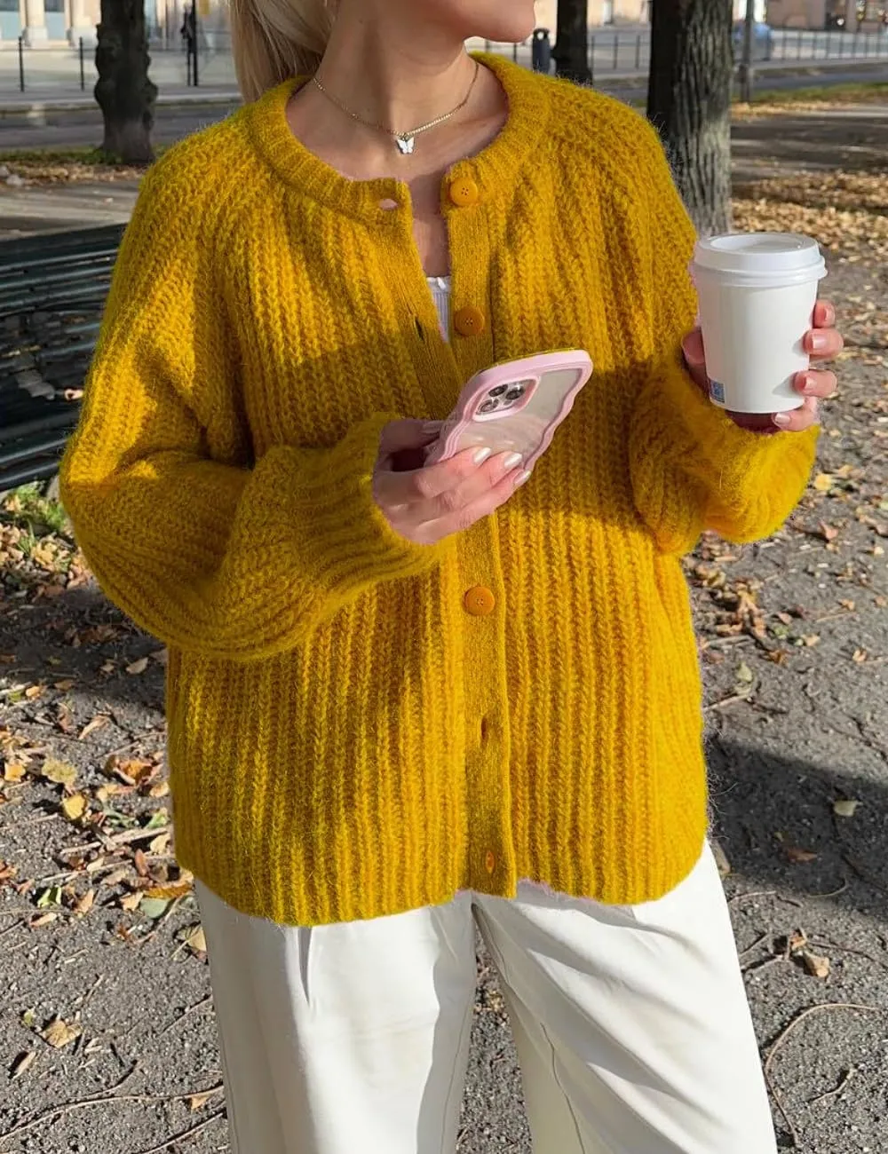 Women's Casual Open Front Cardigan Fall Winter Long Sleeve Button Down Sweater Chunky Knit Outwear Coat