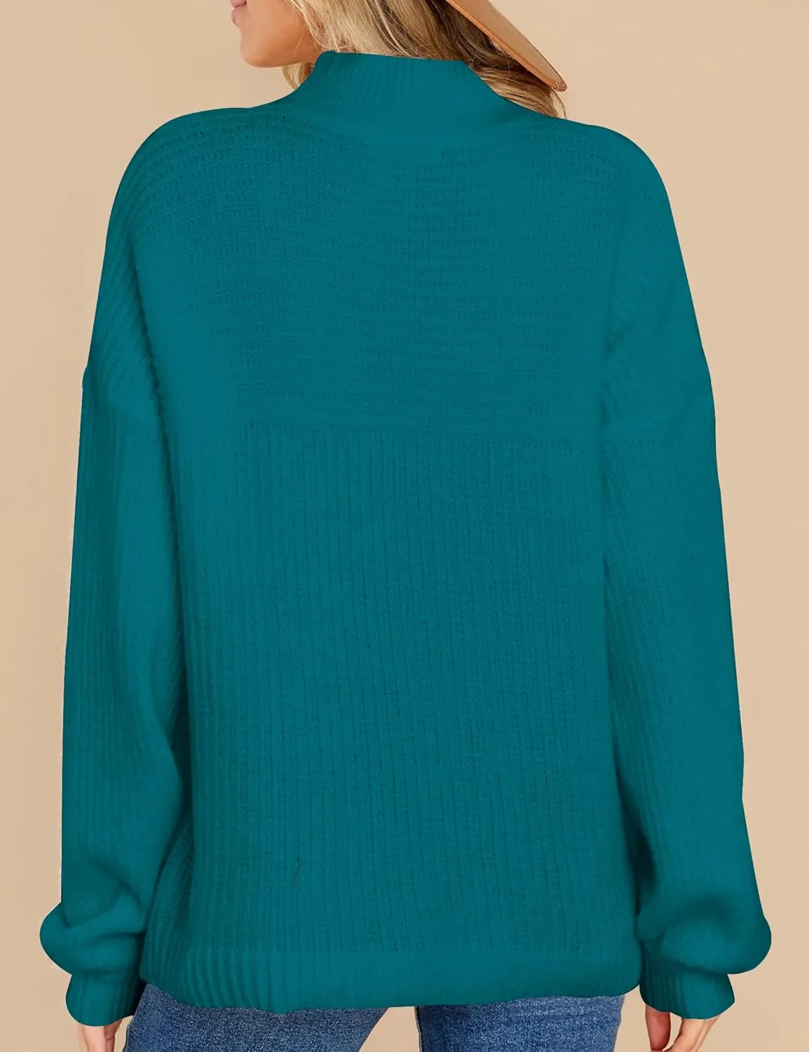 Women's Casual Turtleneck Long Batwing Sleeve Pullovers Oversized Loose Solid Ribbed Knit Pullover Sweater Tops