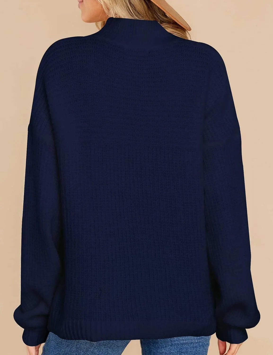 Women's Casual Turtleneck Long Batwing Sleeve Pullovers Oversized Loose Solid Ribbed Knit Pullover Sweater Tops