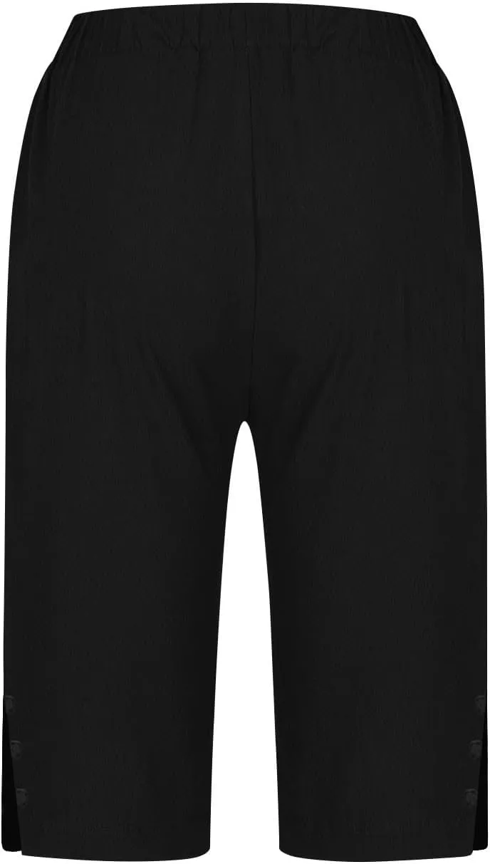 Women's Cotton Linen Bermuda Shorts Fashion Plain Side Split Short Casual Comfy Lightweight Summer Knee Length Pants