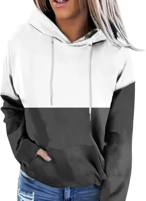 Womens Crew Neck Color Block Sweatshirts Hoodies Long Sleeve Casual Lightweight Pullover Top Fall Winter Loose Coat