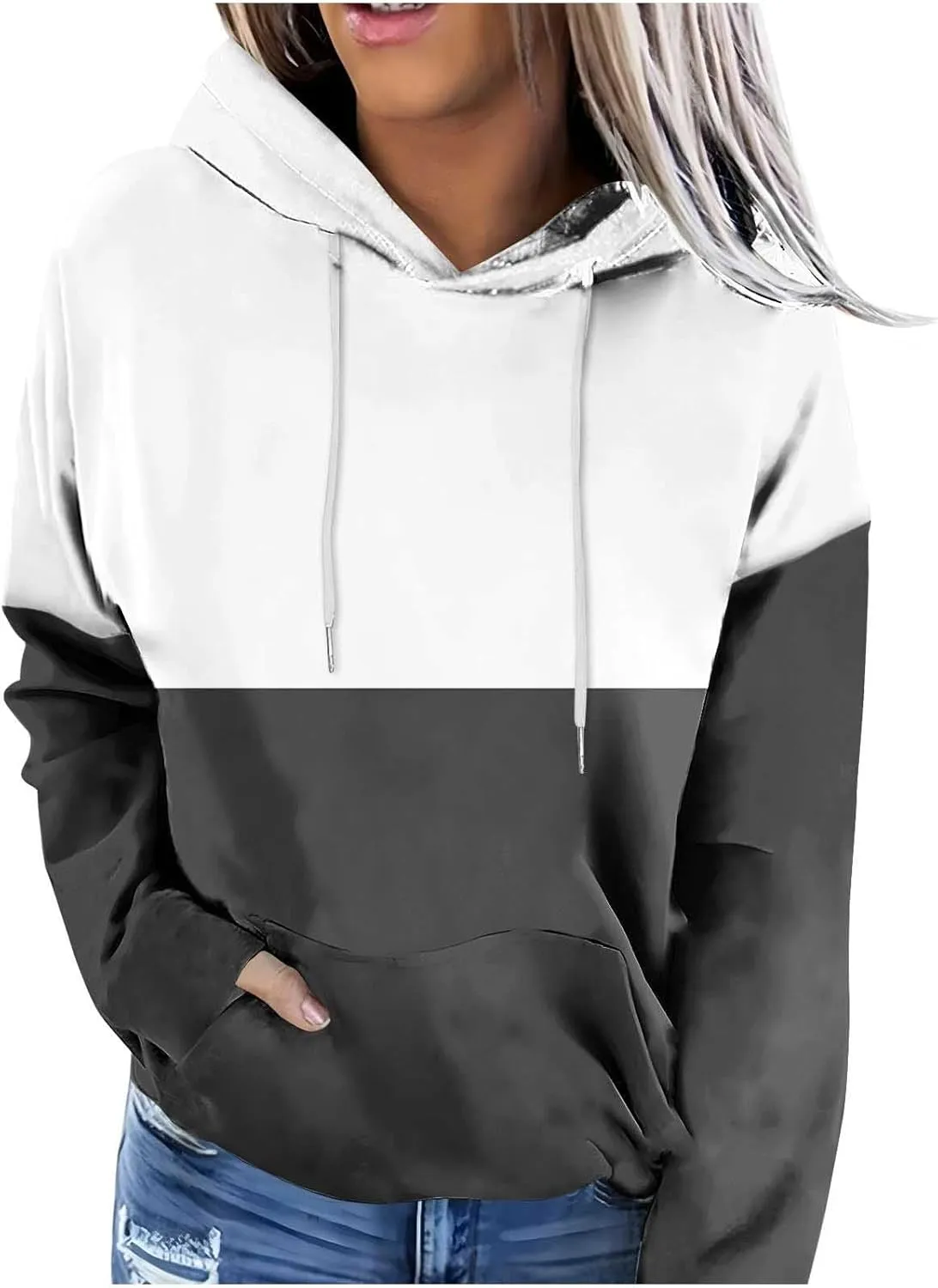 Womens Crew Neck Color Block Sweatshirts Hoodies Long Sleeve Casual Lightweight Pullover Top Fall Winter Loose Coat