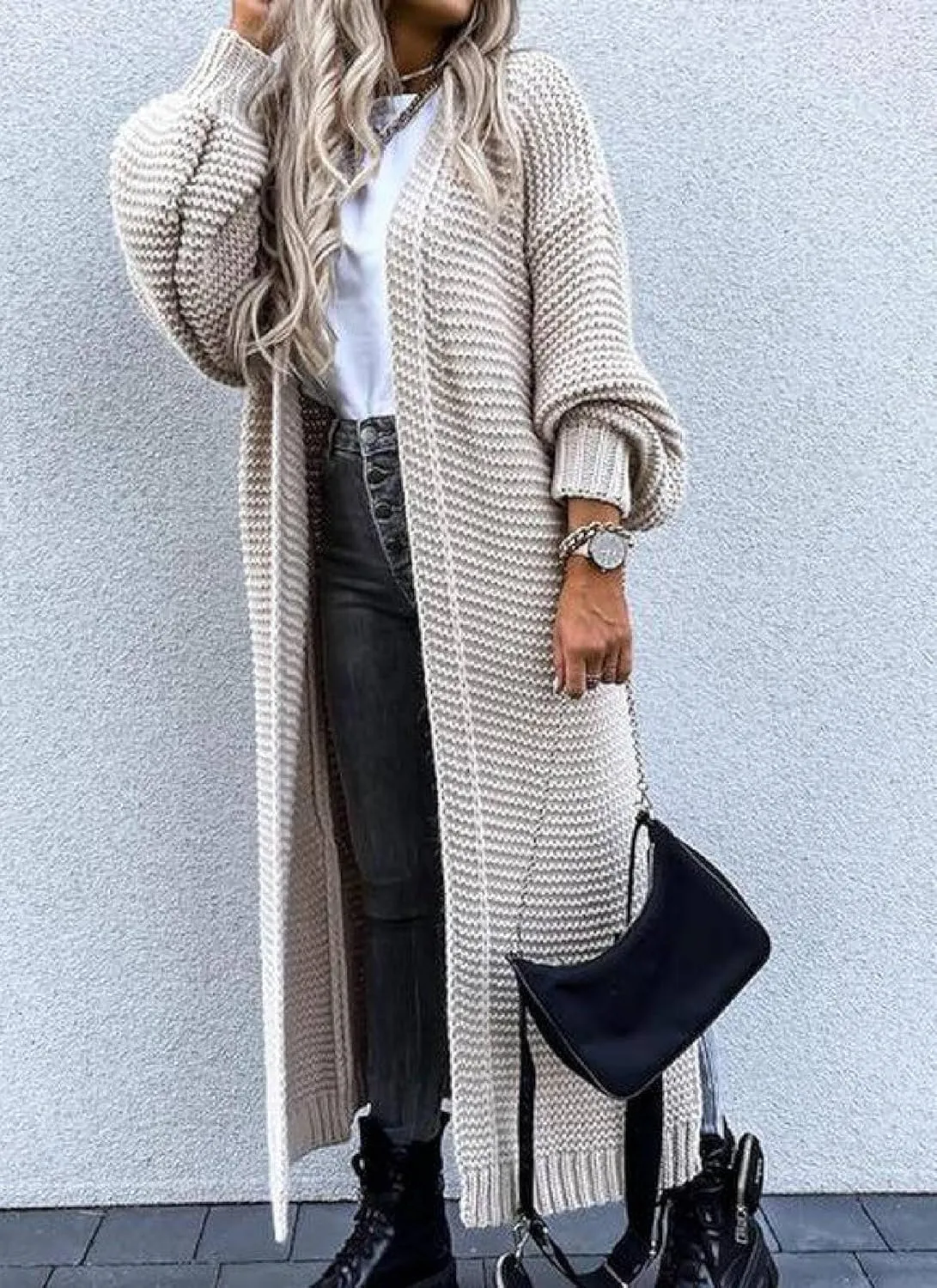 Womens Extra Long Cardigan Oversized Batwing Long Sleeve Open Front Sweaters Casual Fashion Chunky Waffle Knit Outwear