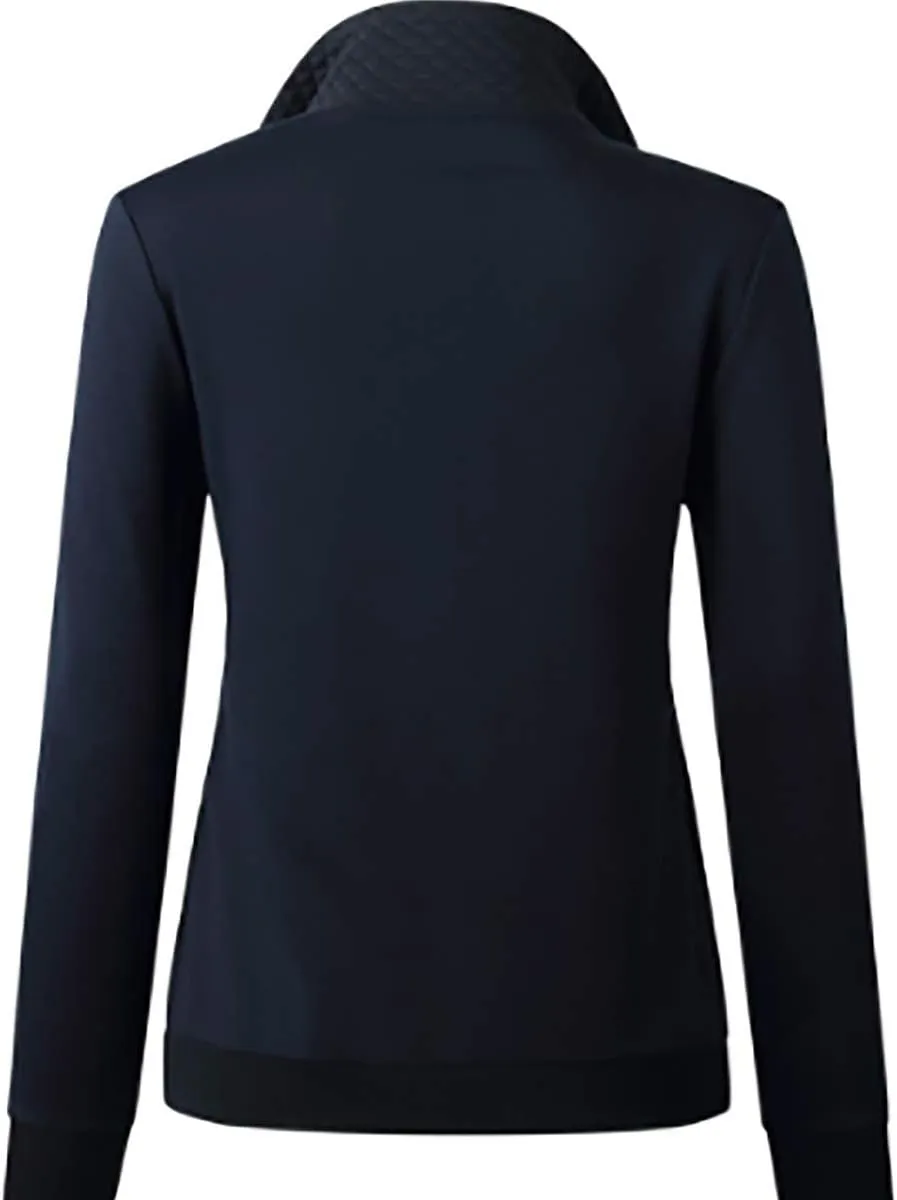 Women's Fashion Quilted Pattern Long Sleeve Casual Zipper Sweatshirt Solid Color Pullover Shirt Top.JNINTH
