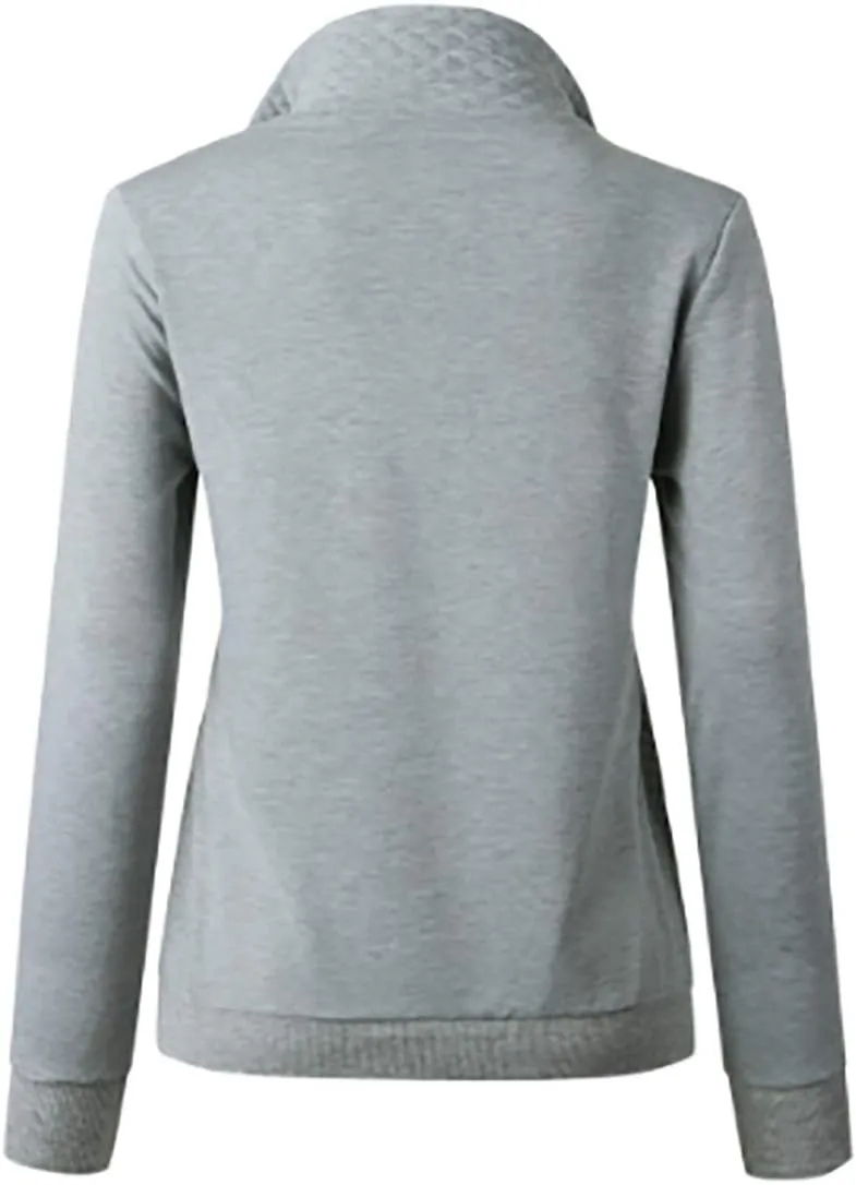 Women's Fashion Quilted Pattern Long Sleeve Casual Zipper Sweatshirt Solid Color Pullover Shirt Top.JNINTH