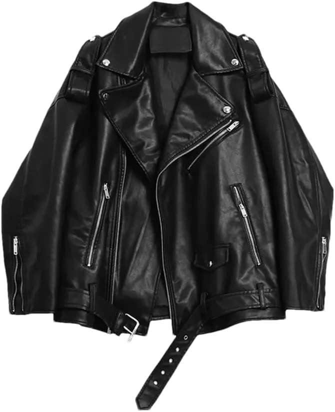 Womens Faux Leather Jackets Coats Solid Moto & Biker Style Zippers Outerwear