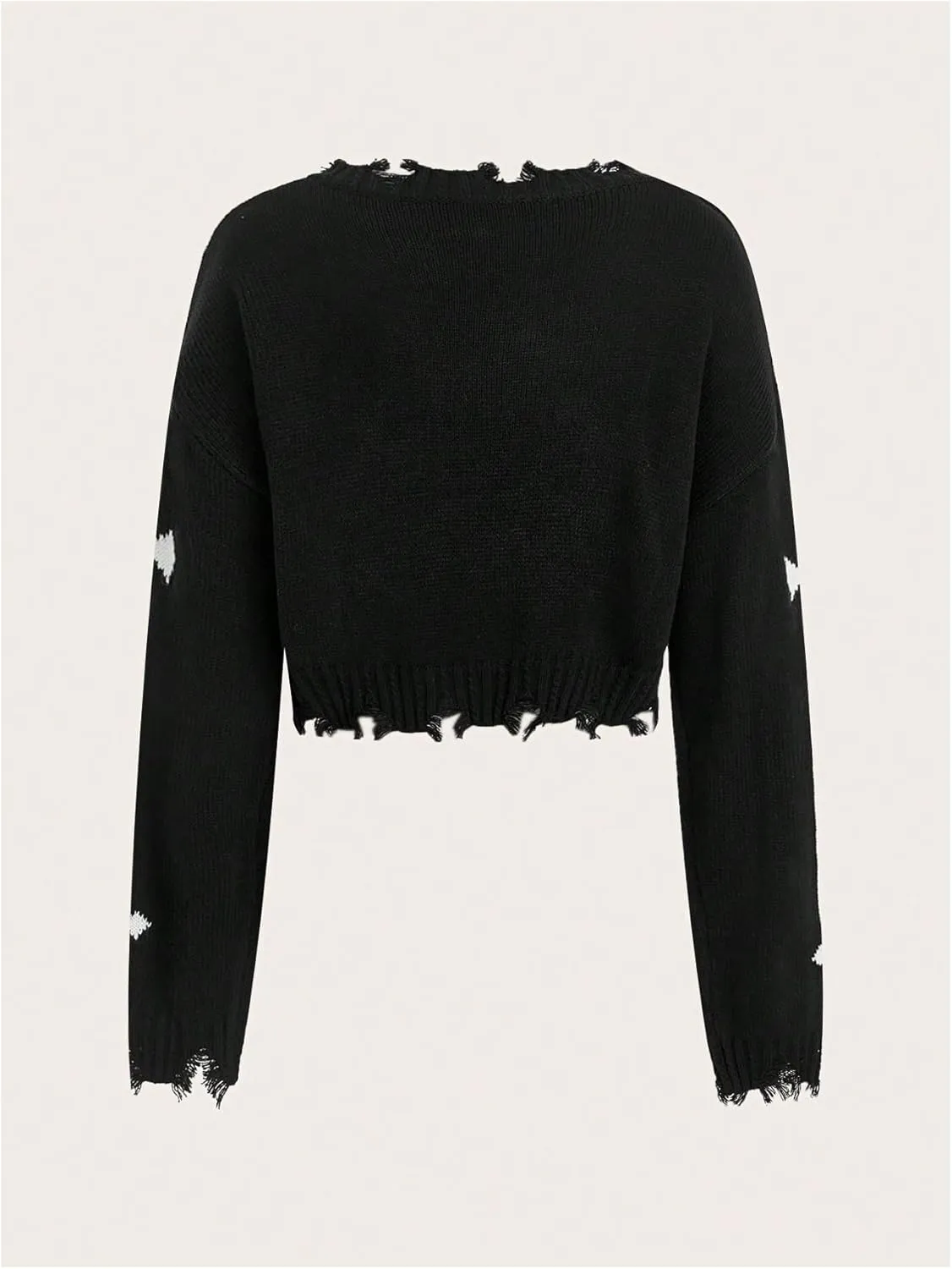 Women's Graphic Gothic Long Sleeve Sweaters Distressed V Neck Knit Crop Top Pipped Sweater Fall Pullover Sweaters