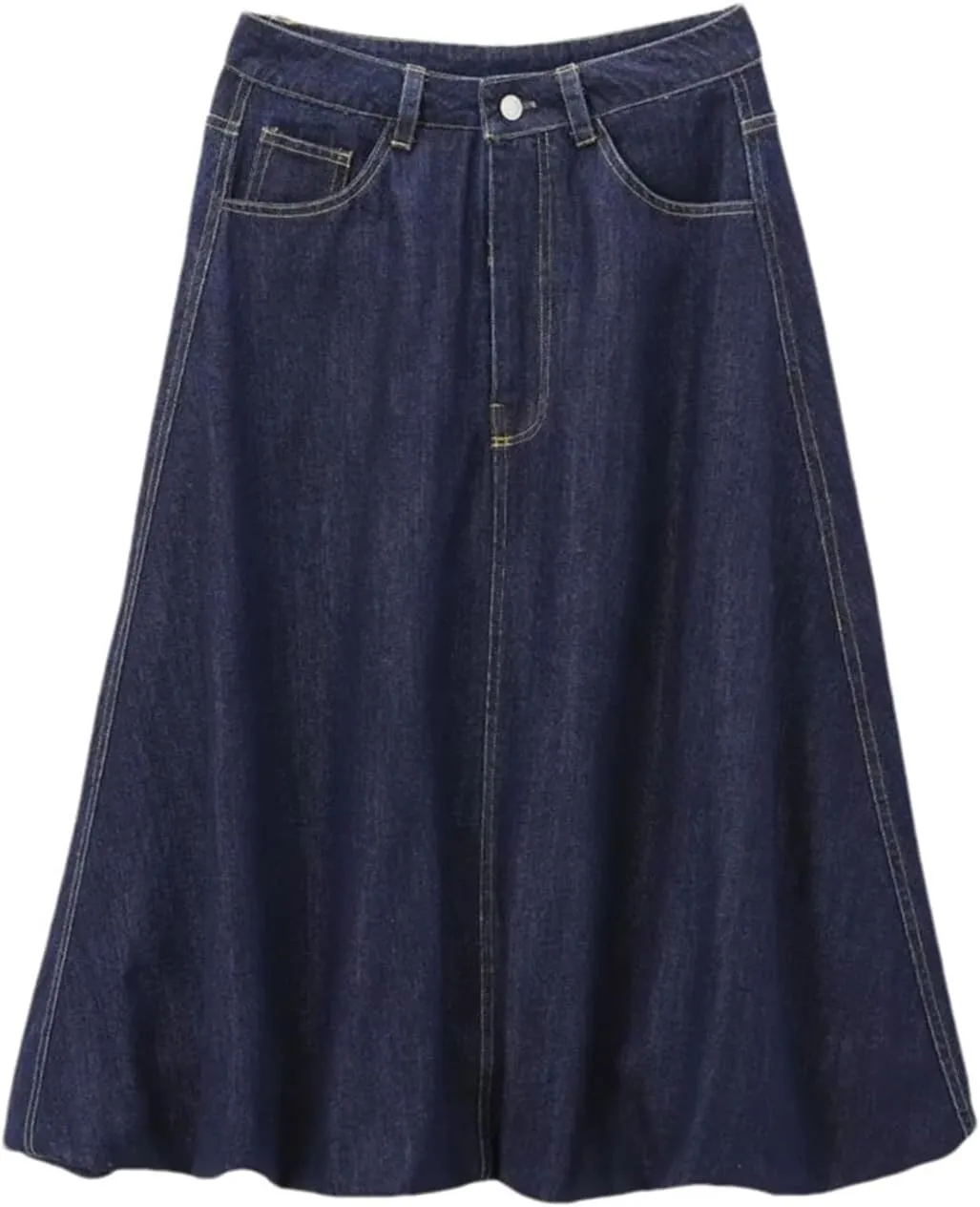 Women's High-Waist Denim Skirt Casual Midi A-Line Jean Skirt