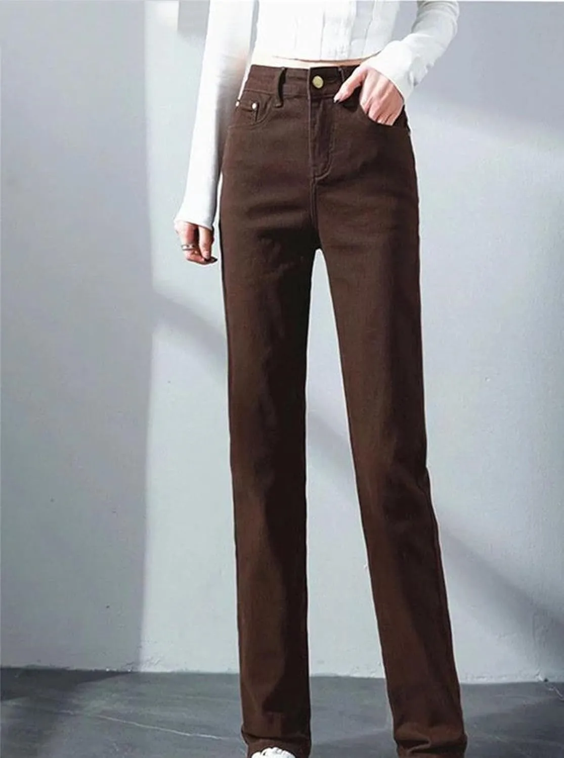 Women's High Waist Straight Jeans Casual Stretch Denim Pants Retro Classic Casual Skinny Trousers
