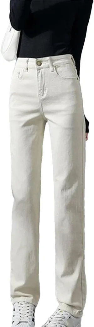 Women's High Waist Straight Jeans Casual Stretch Denim Pants Retro Classic Casual Skinny Trousers