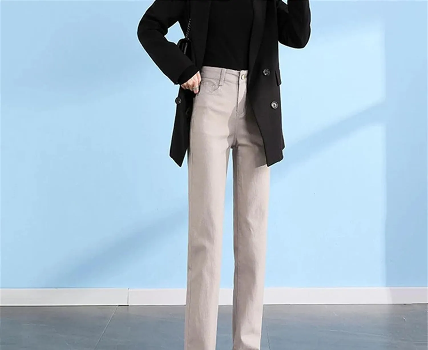 Women's High Waist Straight Jeans Casual Stretch Denim Pants Retro Classic Casual Skinny Trousers