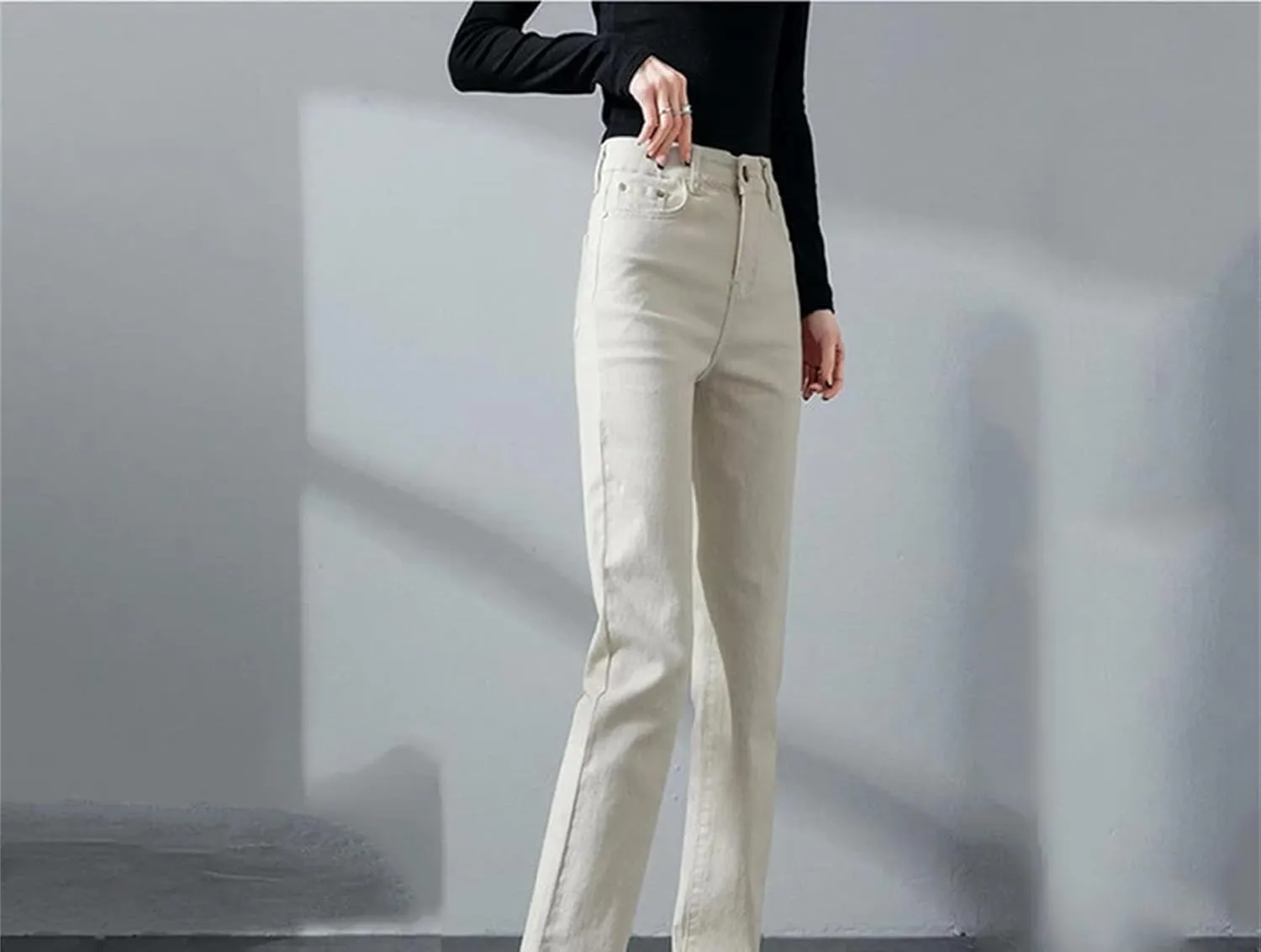 Women's High Waist Straight Jeans Casual Stretch Denim Pants Retro Classic Casual Skinny Trousers