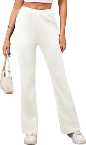 Women's High Waisted Drawstring Waist Wide Leg Solid Color Pants Sweatpants Casual Loose Yoga Pants with Pockets