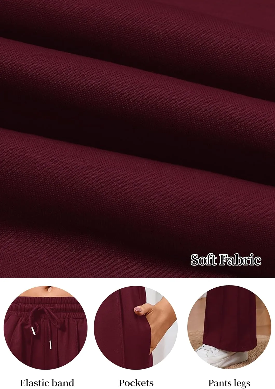 Women's High Waisted Drawstring Waist Wide Leg Solid Color Pants Sweatpants Casual Loose Yoga Pants with Pockets