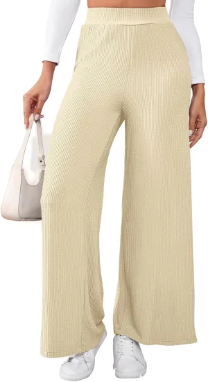 Women's High Waisted Drawstring Waist Wide Leg Solid Color Pants Sweatpants Casual Loose Yoga Pants with Pockets