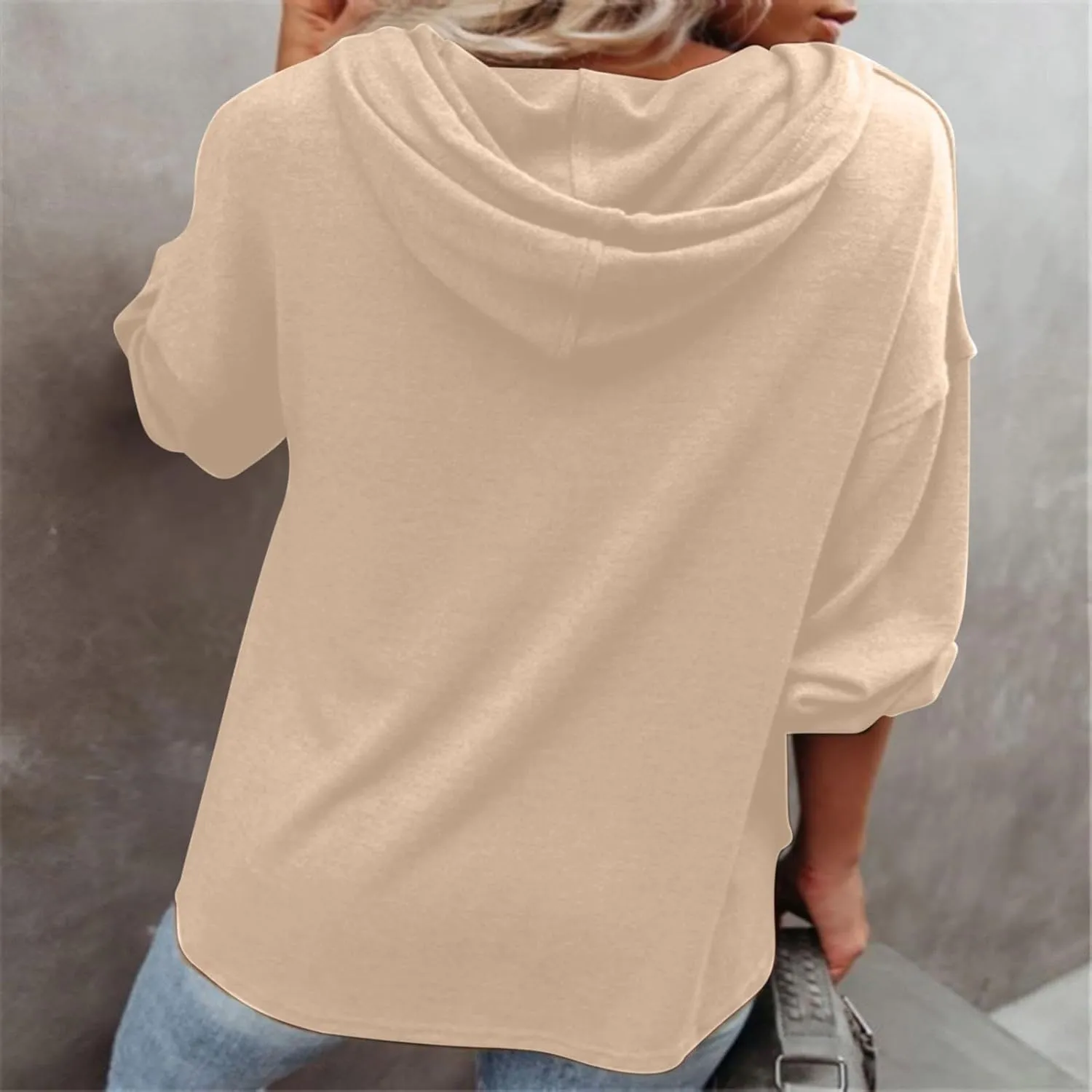 Womens Hoodies Loose Fit Sweatshirt Casual Long Sleeve Button V Neck Shirts Pullover Tops Fashion Cute Blouse Tops