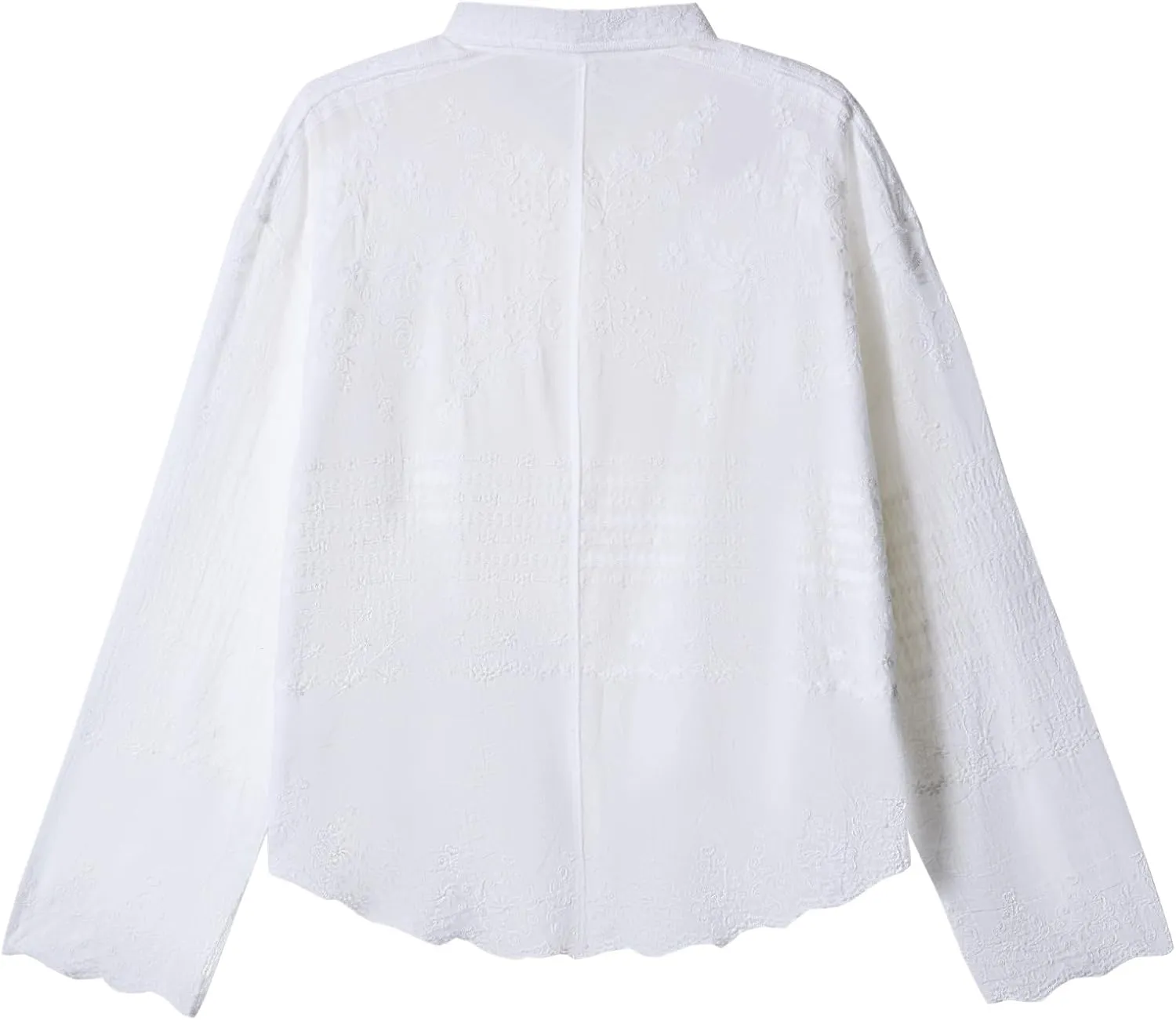Womens Long Sleeve Shirt V Neck Hollow Embroidered Tops Button Front Blouse Casual Loose Dressy Shirts