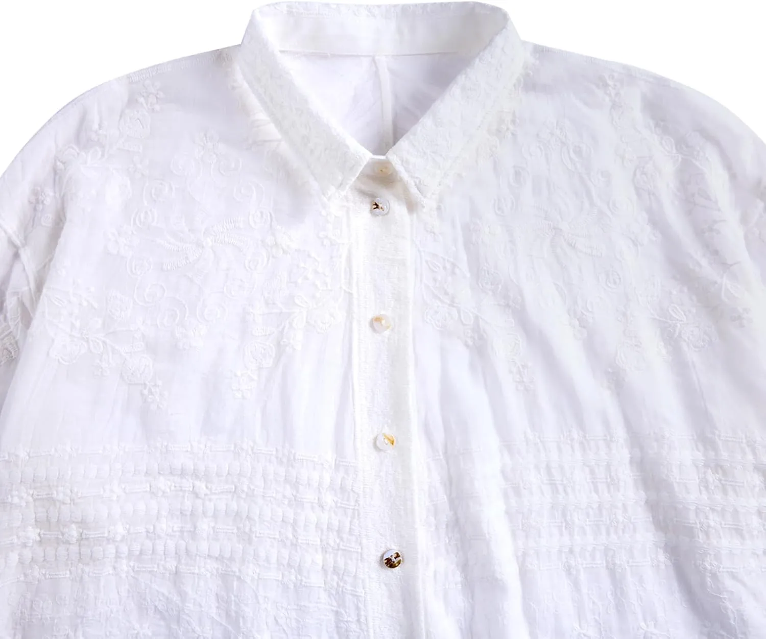 Womens Long Sleeve Shirt V Neck Hollow Embroidered Tops Button Front Blouse Casual Loose Dressy Shirts