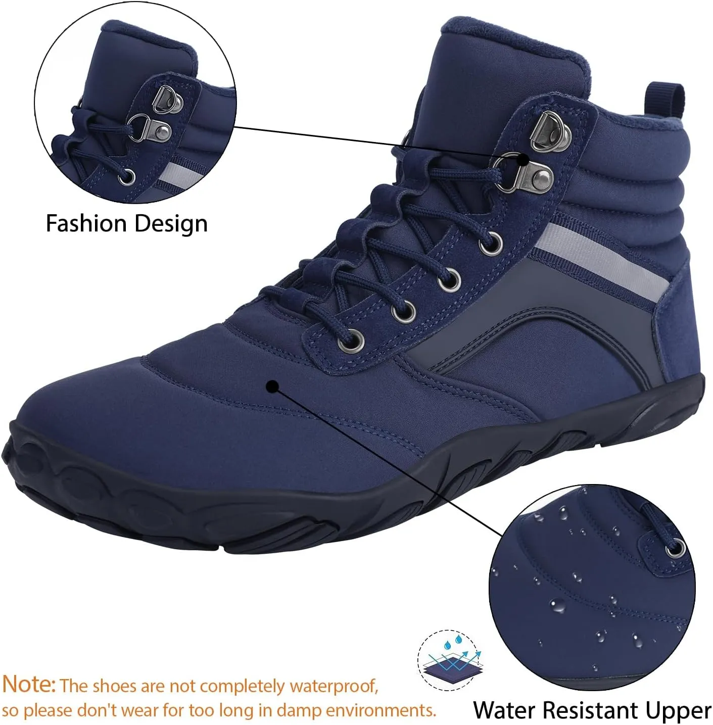 Womens Mens Winter Barefoot Boots Warm Minimalist Wide Toe Box Snow Boots Zero Drop Sole Outdoor Water Resistant Ankle Booties