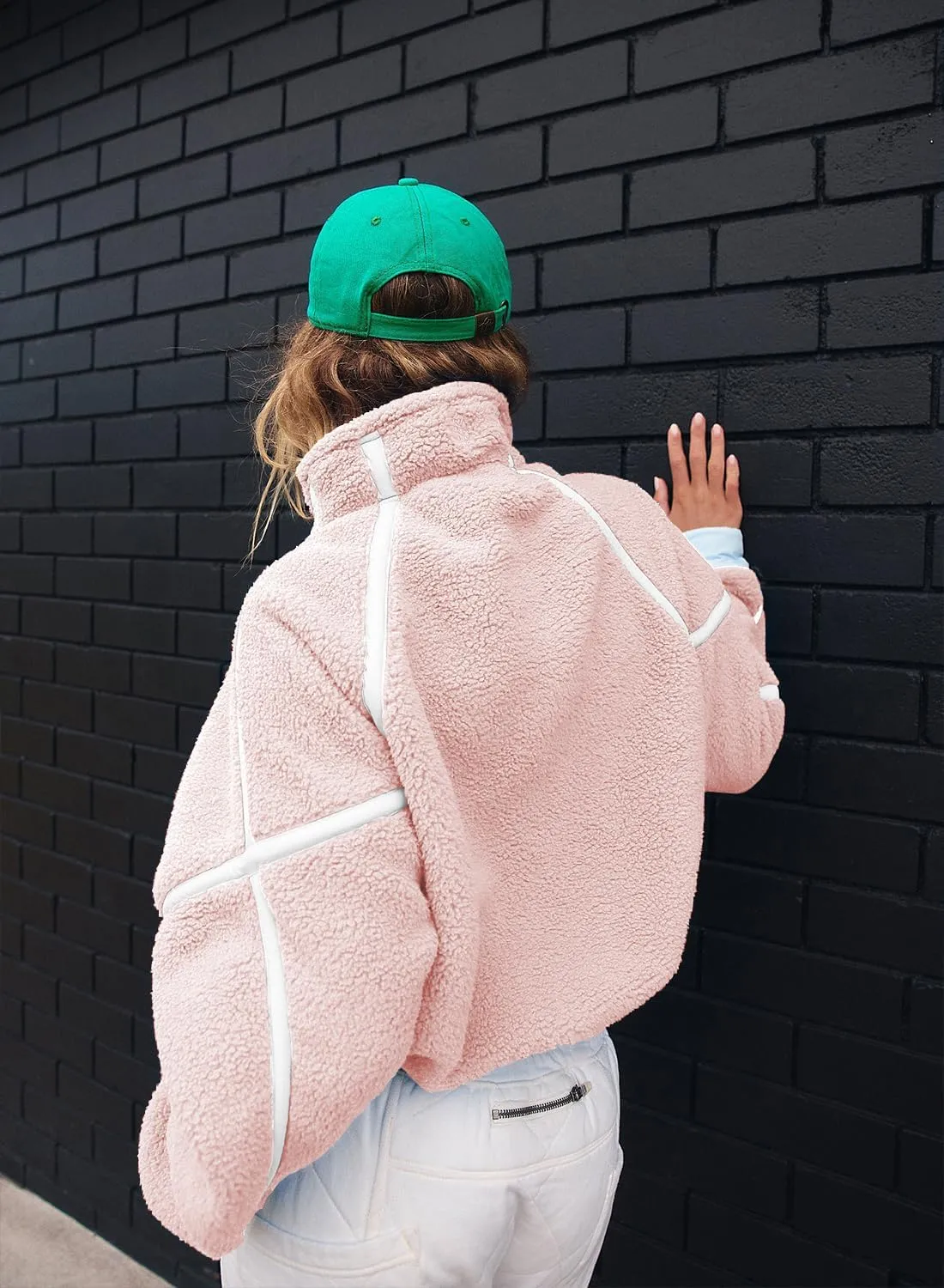 Women's Oversized Fleece Sweatshirt Long Sleeve Half Zip Sherpa Hoodie Fleece Pullover Top With Pockets