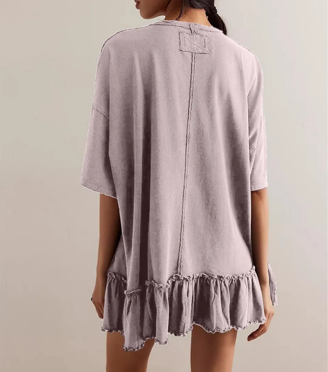 Womens Oversized Tee Shirt Casual Short Sleeve Ruffle Hem Shirts Loose Crew Neck Summer Tops