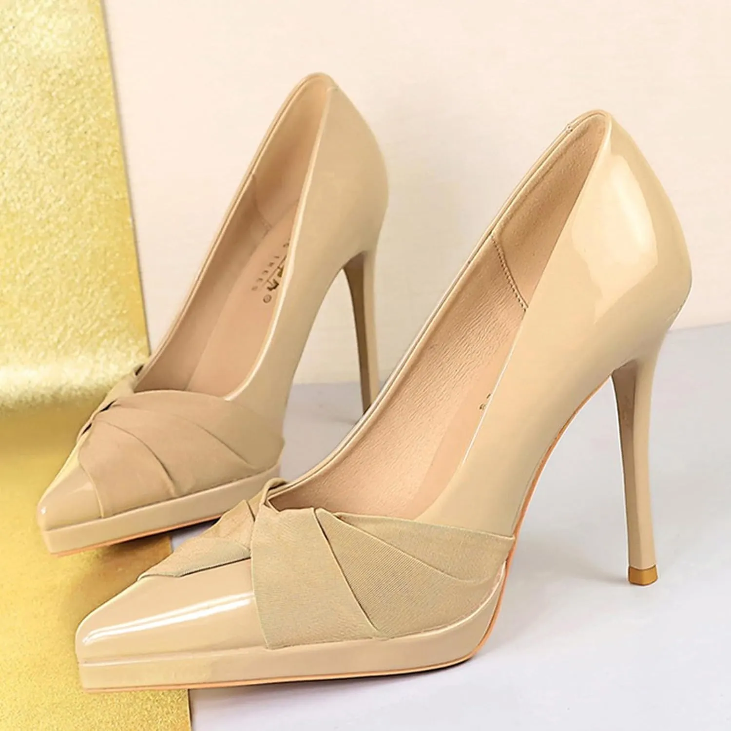 Women's Patent Leather Stylish Pointed Toe High Heel Pumps Elegant Bow Slip On Stiletto Party Wedding Pumps