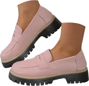 Womens Pink Suede Platform Loafers, Casual Slip-Ons, Size US 7 to 10