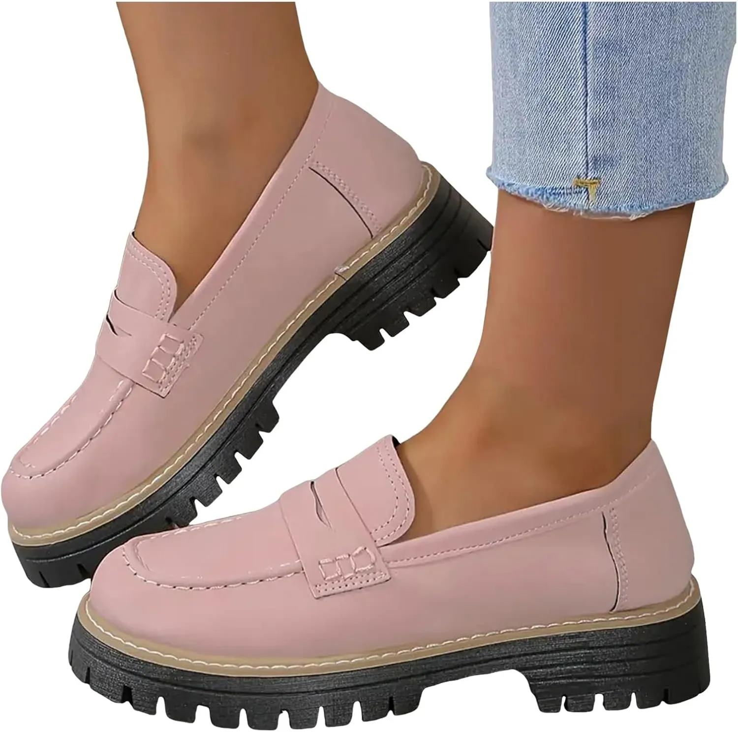 Womens Pink Suede Platform Loafers, Casual Slip-Ons, Size US 7 to 10