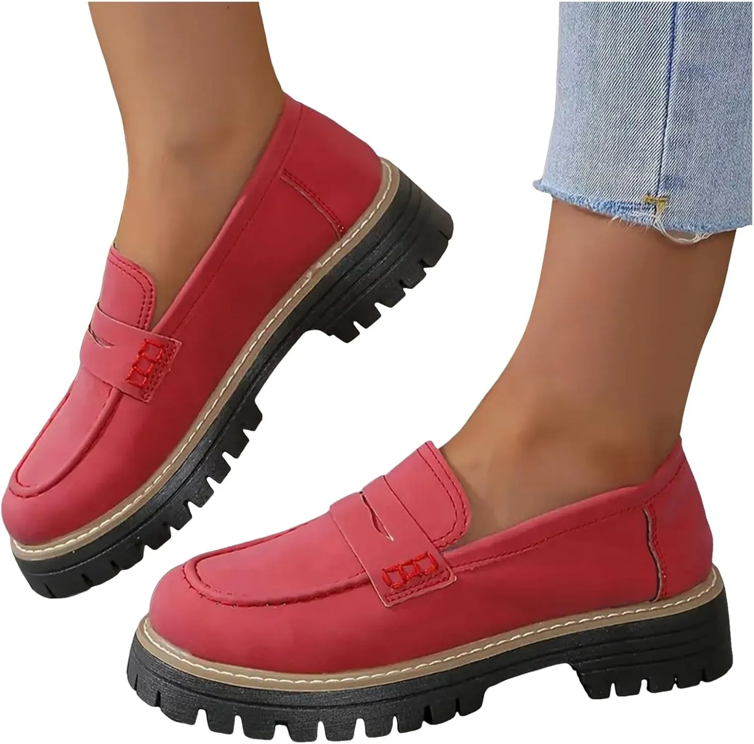 Womens Pink Suede Platform Loafers, Casual Slip-Ons, Size US 7 to 10