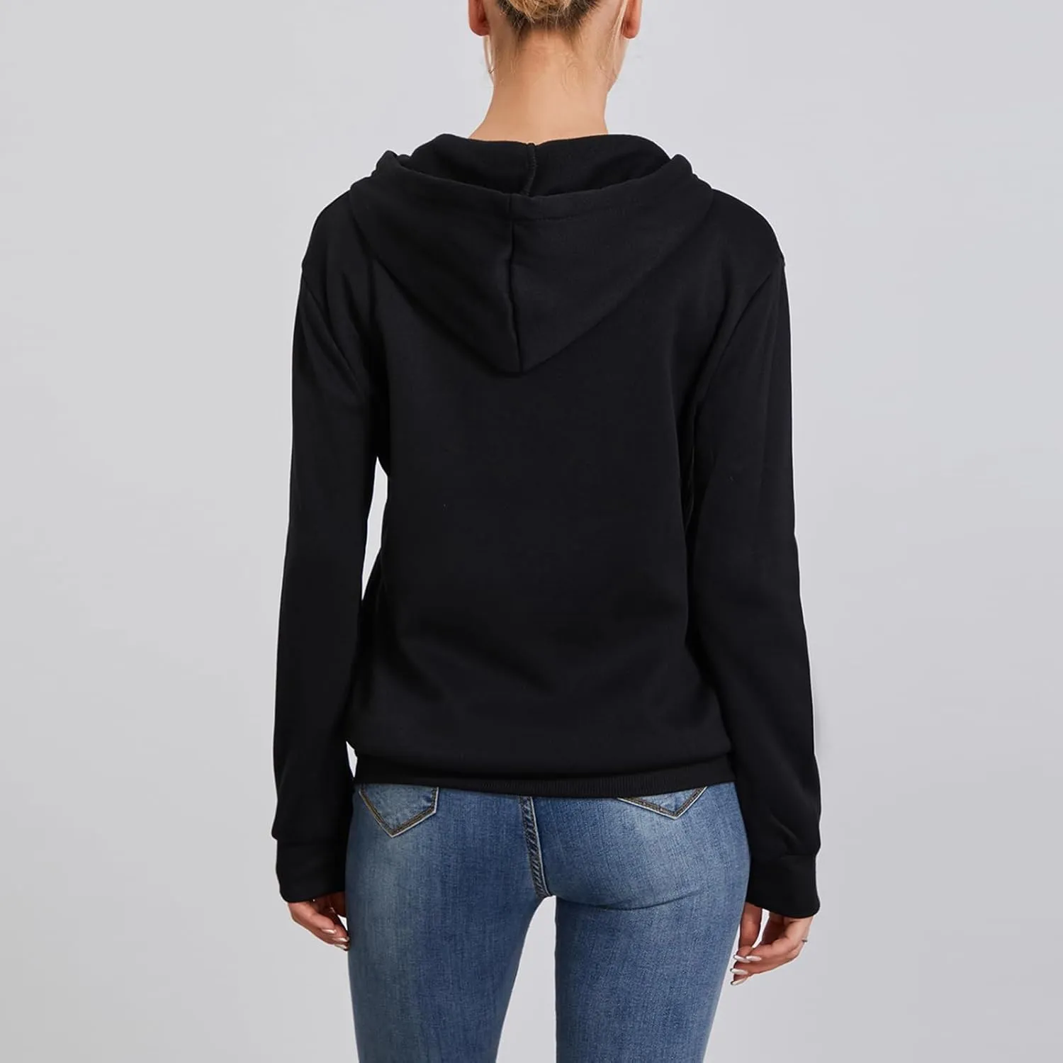 Womens Plain Zip Up Hoodie Ladies Fleece Long Sleeve Hooded Sweatshirt Top with Pockets Soft Spring Fall Outwear
