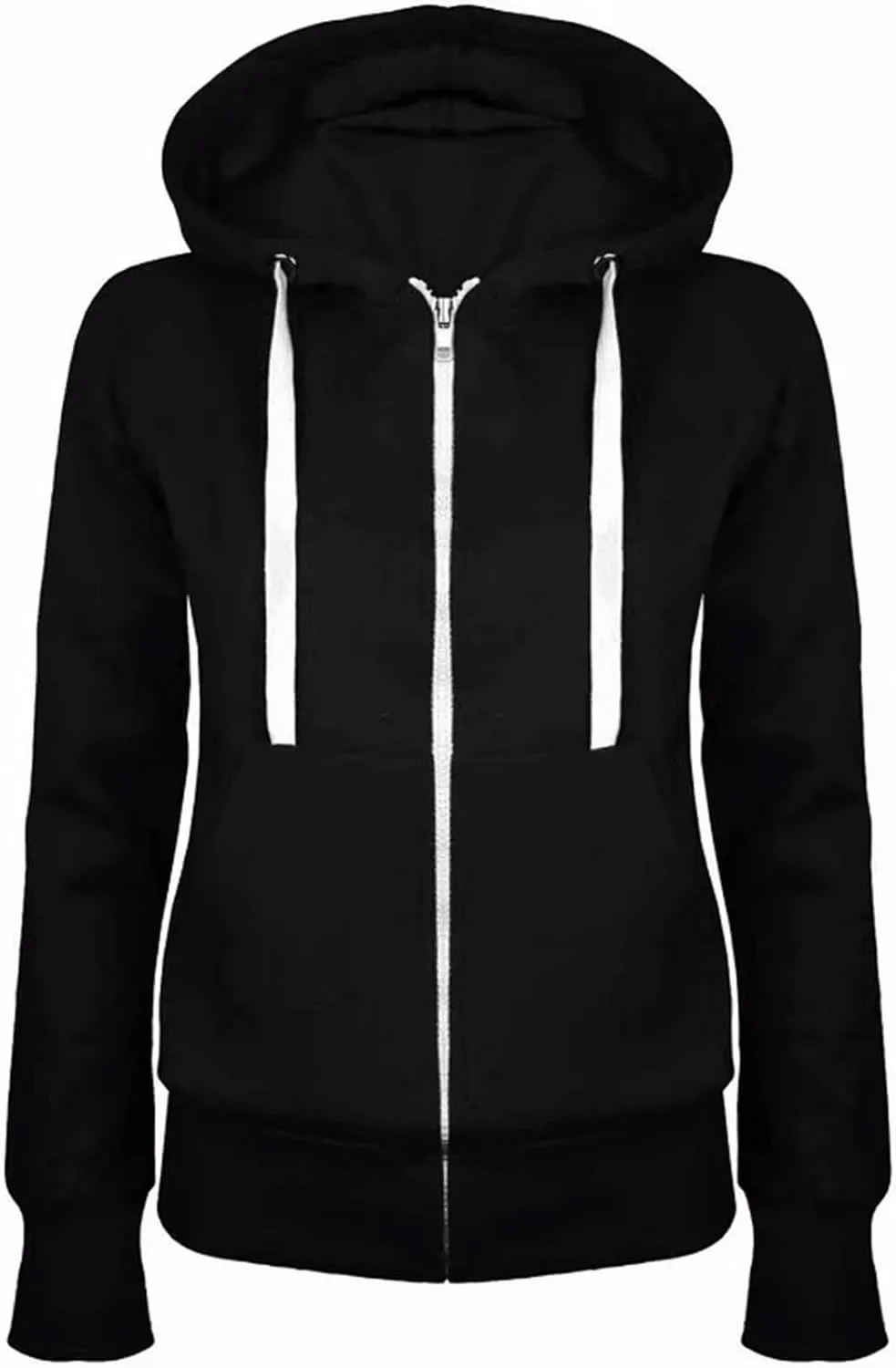 Womens Plain Zip Up Hoodie Ladies Fleece Long Sleeve Hooded Sweatshirt Top with Pockets Soft Spring Fall Outwear