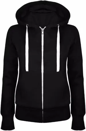 Womens Plain Zip Up Hoodie Ladies Fleece Long Sleeve Hooded Sweatshirt Top with Pockets Soft Spring Fall Outwear
