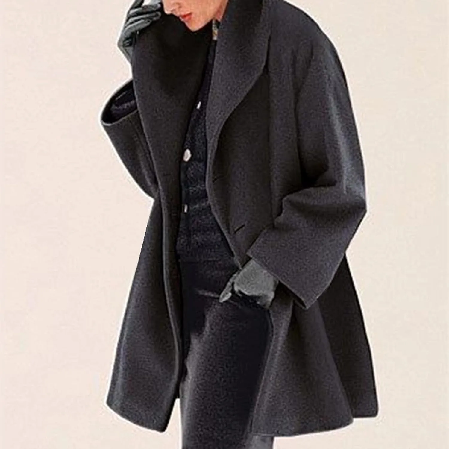 Womens Plus Size Winter Coats Warm Single Breasted Wool Blend Pea Coat Dressy Fashion Overcoat Trench Jacket with Hood