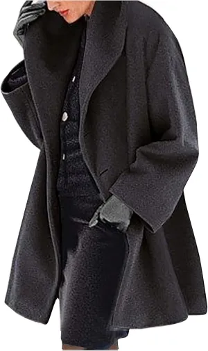 Womens Plus Size Winter Coats Warm Single Breasted Wool Blend Pea Coat Dressy Fashion Overcoat Trench Jacket with Hood