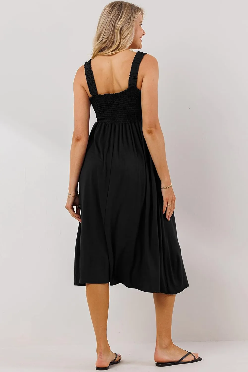 Women's Smocked Midi Maternity Dress with Pockets