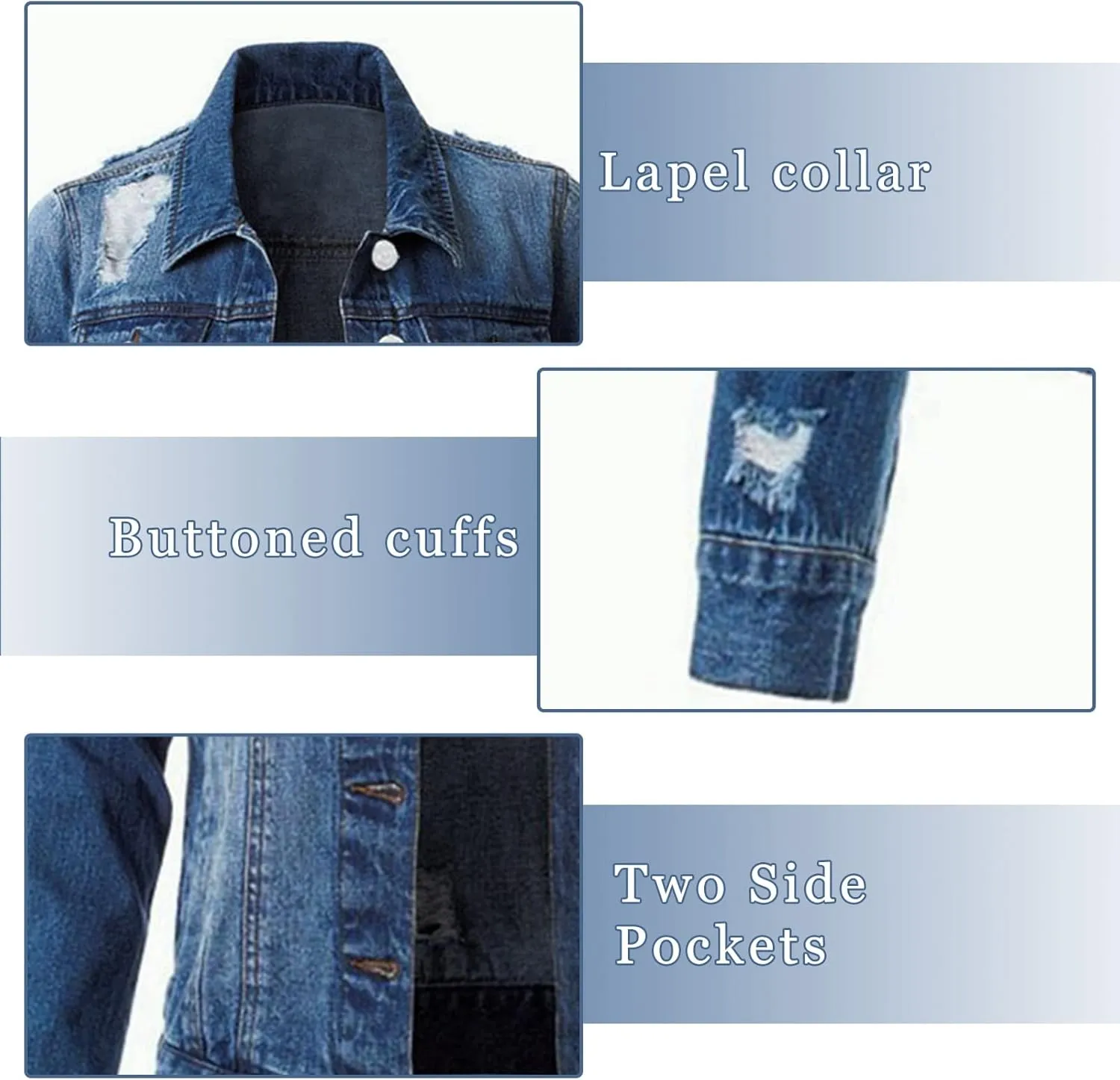 Women's Stretch Denim Jacket Long Sleeve Button Lapel Classic Jean Trucker Coat with Pockets