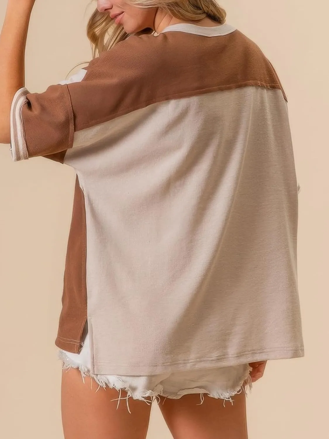 Womens Summer Striped T Shirts Casual Color Block Short Sleeve Tops Oversized Crew Neck Tees