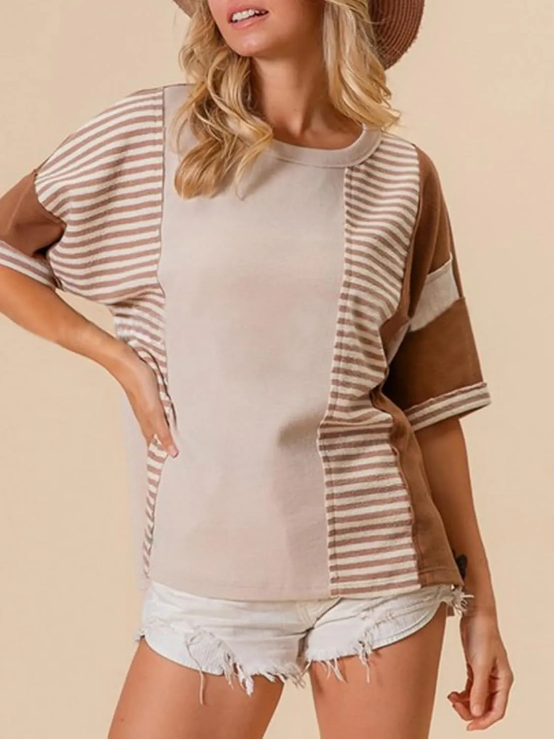 Womens Summer Striped T Shirts Casual Color Block Short Sleeve Tops Oversized Crew Neck Tees