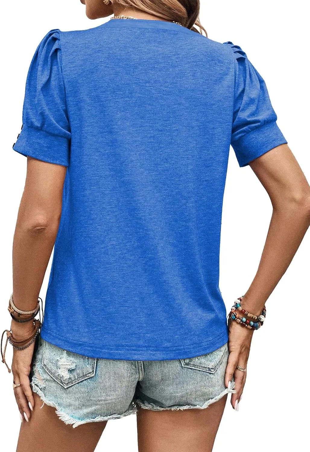 Womens Summer Tops 2025 Puff Short Sleeves Shirts Dressy Casual Tee Ladies Blouses Stylish T-Shirts Cute Spring Tshirts