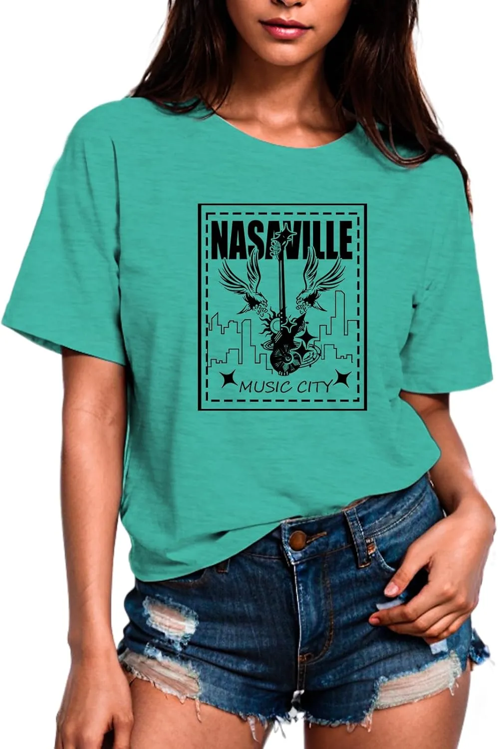 Womens T Shirts Nasaville Concert Country Music Shirt Rock Band Vintage Tee Summer Short Sleeve Graphic Tops