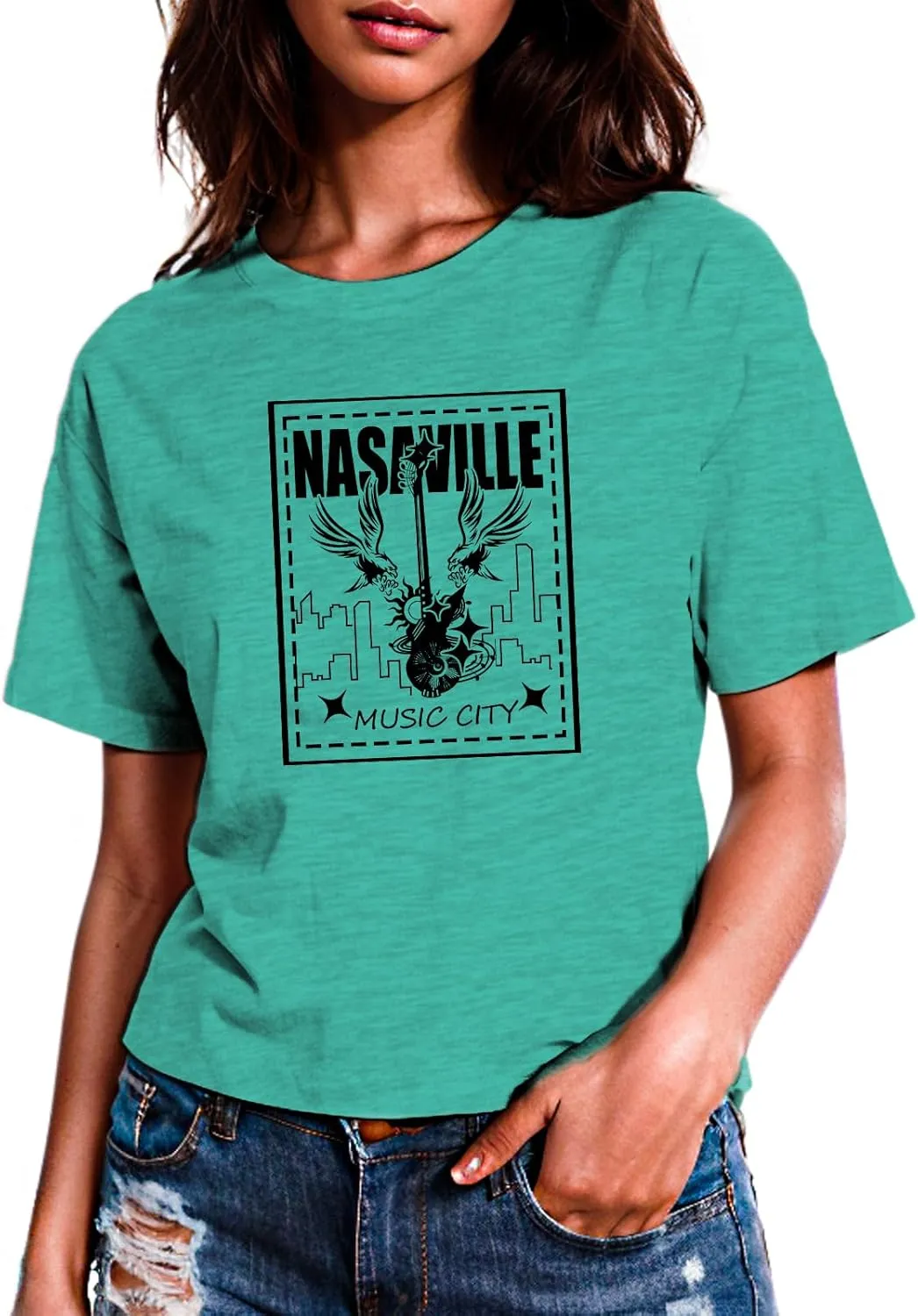 Womens T Shirts Nasaville Concert Country Music Shirt Rock Band Vintage Tee Summer Short Sleeve Graphic Tops