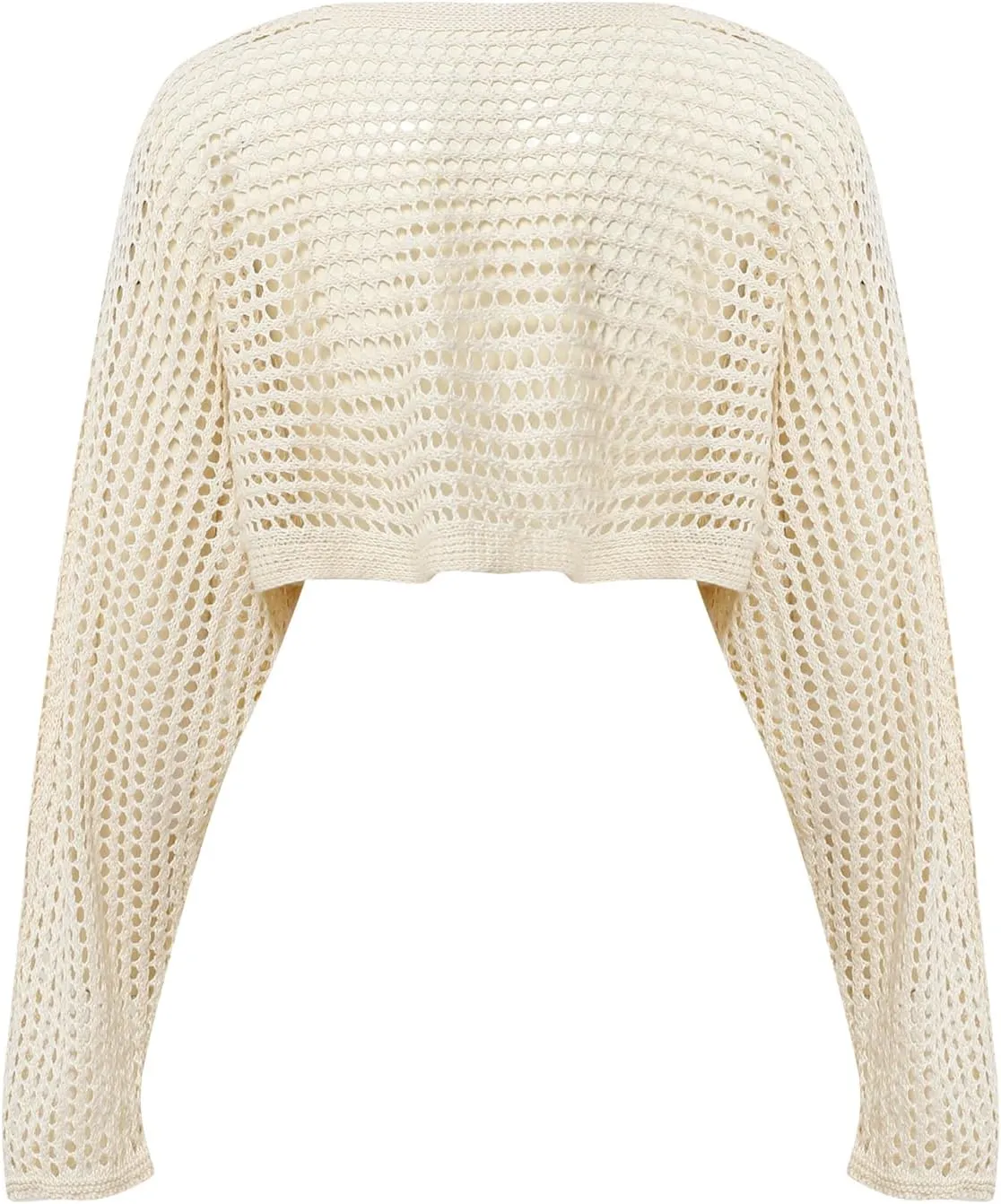 Women's Tie Front Bell Long Sleeve Crochet Knit Cropped Cardigan Top
