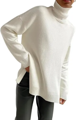 Women's Turtleneck Oversized Sweaters Long Sleeve Warm Pullover Knit Tops