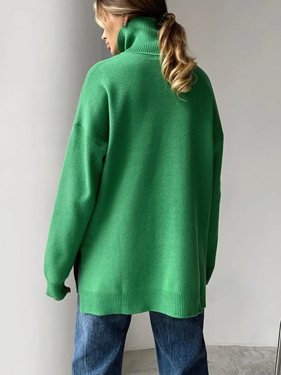 Women's Turtleneck Oversized Sweaters Long Sleeve Warm Pullover Knit Tops