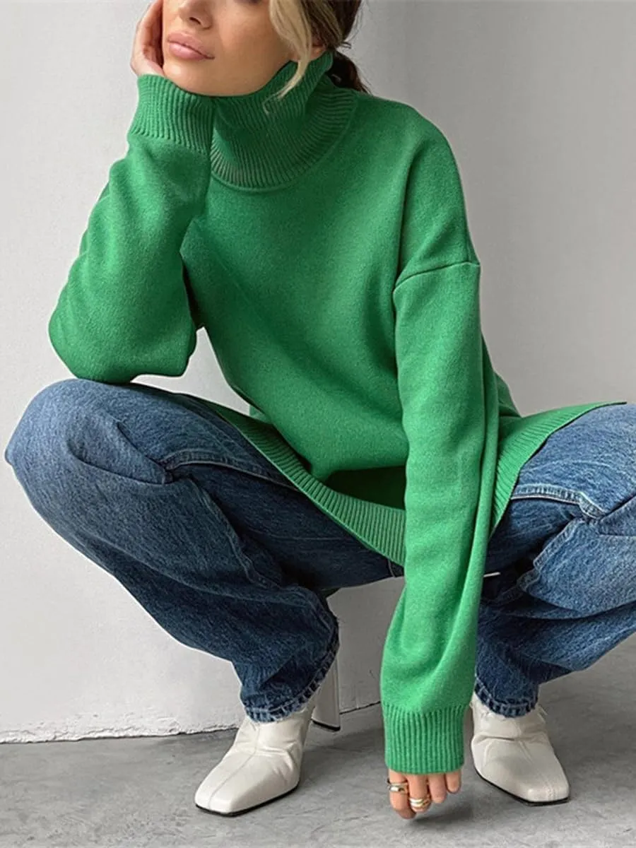 Women's Turtleneck Oversized Sweaters Long Sleeve Warm Pullover Knit Tops