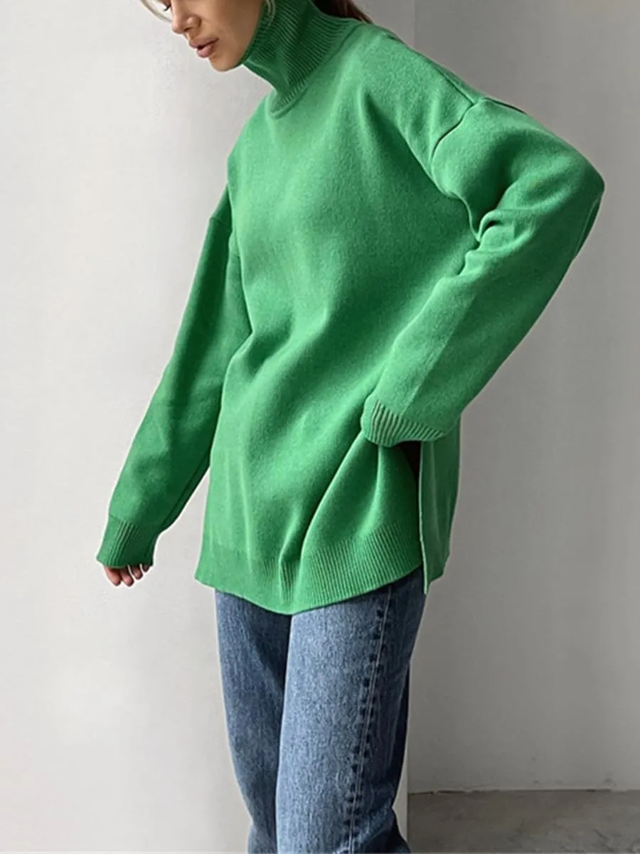 Women's Turtleneck Oversized Sweaters Long Sleeve Warm Pullover Knit Tops